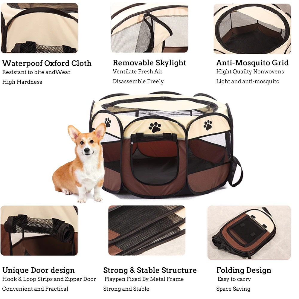 Portable Foldable Playpen Pet Dog Crate Room Puppy Exercise Kennel Cat Cage Water Resistant Outdoor Removable Mesh Shade Cover