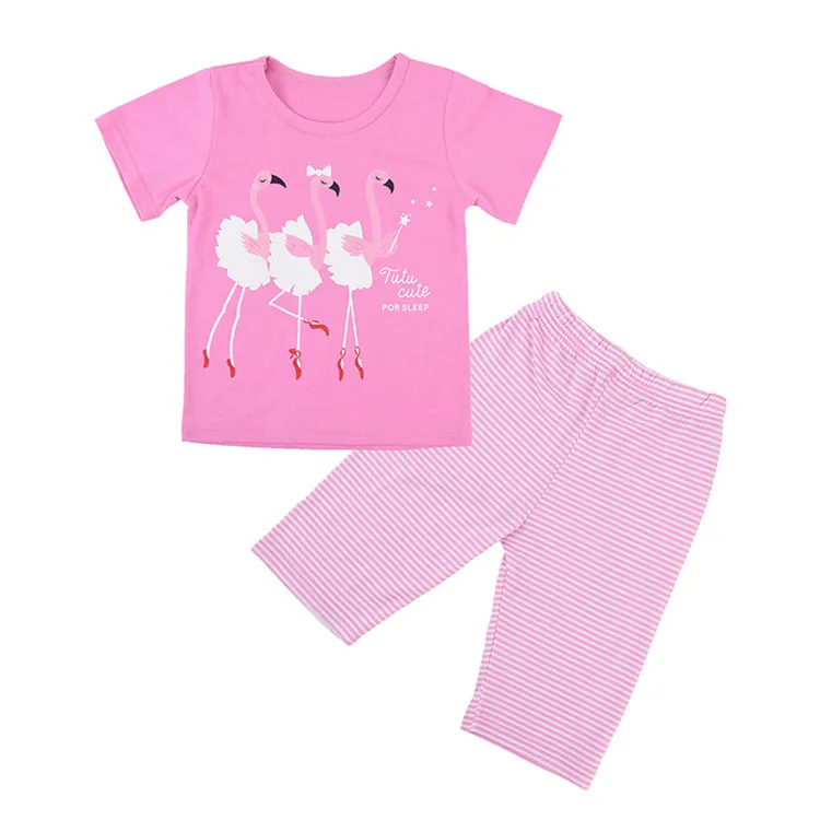 INS summer Girls sets tee shirt and shorts 2PCS kids Flamingos giraffe print Suits children's baby cute clothing for 1-6age | Мать и