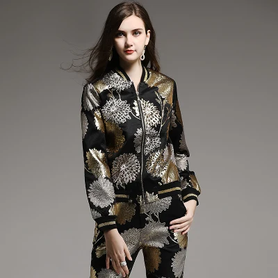 black jacket 1 pc Высокое качество, дизайнерский комплект одежды для женщин, роскошная куртка с вышивкой бисером, пальто+ укороченные штаны и капри, комплект, осень - Цвет: black jacket 1 pc