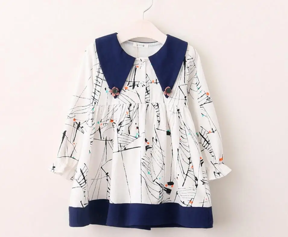 Новые осенние узор Блузка Платья красивое платье принцессы для Девочки 5 шт./лот