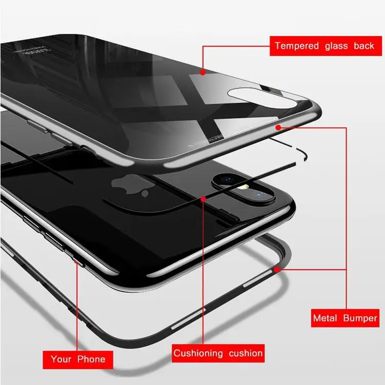 Магнитная адсорбции чехол для iPhone X 8 7 Plus закаленного Стекло 6 6s плюс металл ультра
