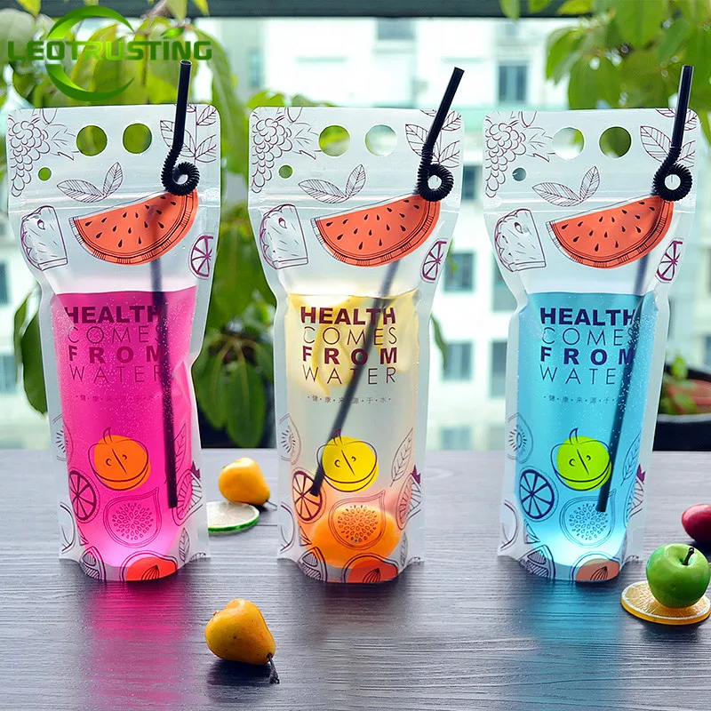 

50pcs 500ML Portable Stand up Plastic Zip Lock Bag Hot & Cold Summer Beverage Plastic Food Milk Juice Beer Drinking Pouches