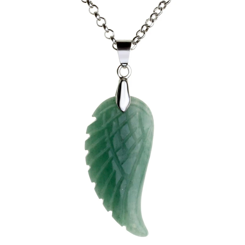 Green Aventurine Ayliss натуральный камень ожерелья в форме ангельских крыльев и подвески фиолетовый розовый рок кристалл лазурит Опал Зеленый авантюрин ювелирные изделия - Окраска металла: Green Aventurine