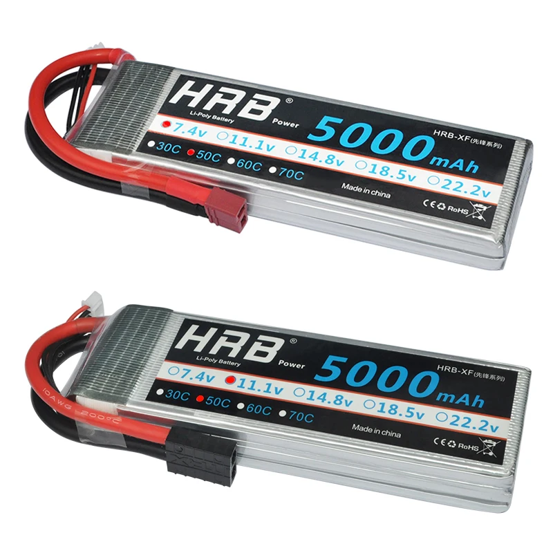 HRB 2S 3S 4S Lipo батарея 7,4 V 11,1 V 5000mah XT60 50C Deans EC5 TRX T 5S 6S 14,8 V 18,5 V 22,2 V RC запчасти для осевых самолетов автомобилей