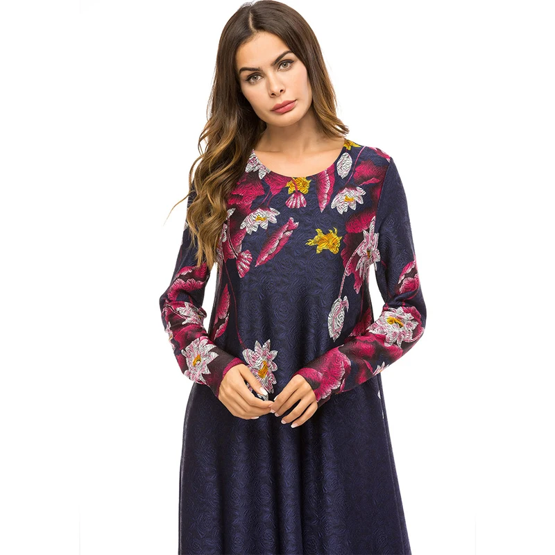 Vestido 2019 ОАЭ кафтан абайя арабское трикотажное хиджаб с цветочным рисунком