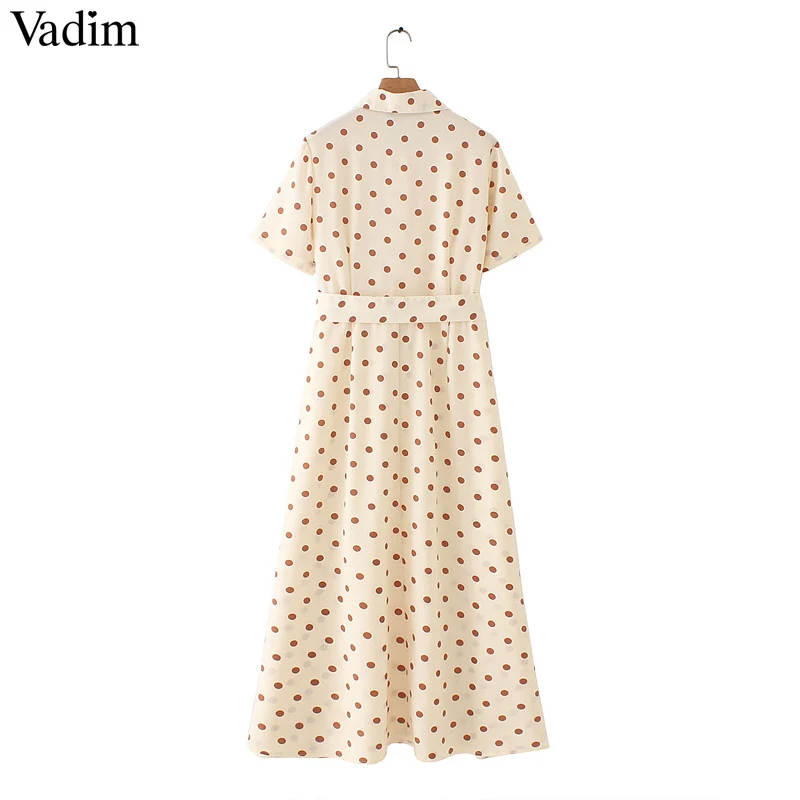 Женское длинное платье Vadim Повседневное до щиколотки в горошек с поясом и