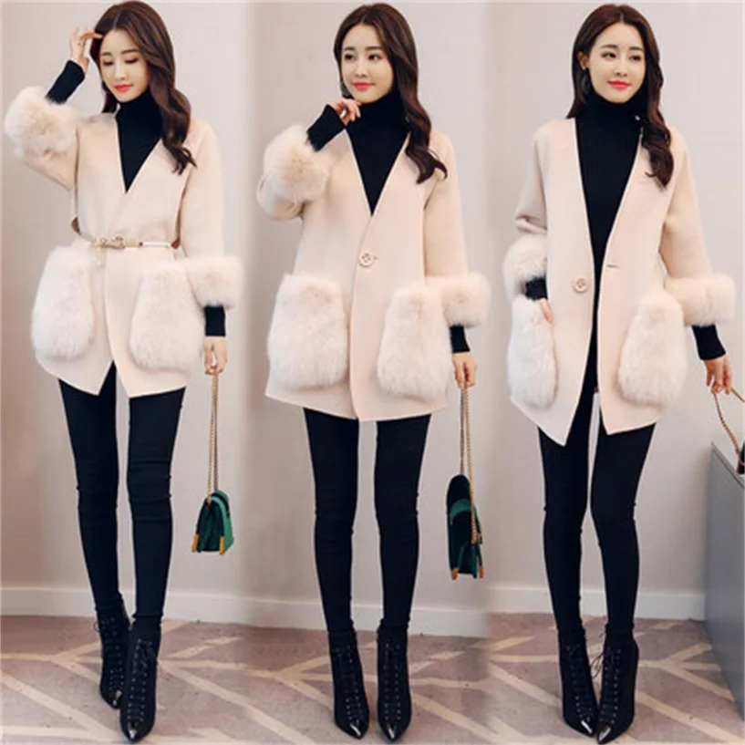 

New woolen coat double-faced cashmere coat women's long section autumn and winter models cloak type woolen coat JQ194