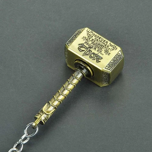 golden 10 шт./лот, модные ювелирные изделия, мужские брелки, Тор, вращающийся молоток, аксессуары из фильма мстители, брелок для ключей для мужчин, украшения - Цвет: golden