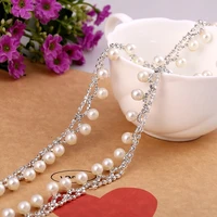 crystal rhinestones chain silver base ivory pearl tirm diy wedding dress accessories rhinestone applique chain