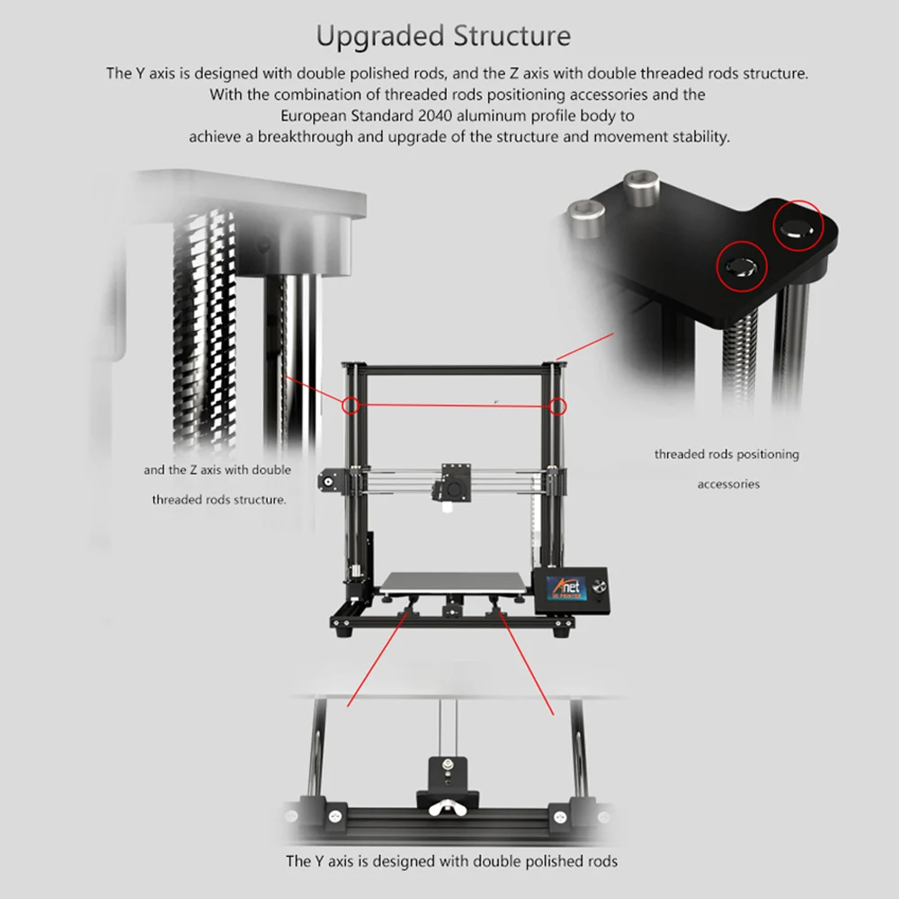 Anet A8 плюс Модернизированный Высокоточный DIY 3D-принтеры самостоятельной сборки 300*300*350 мм Большой принт Размеры Алюминий рама из сплава