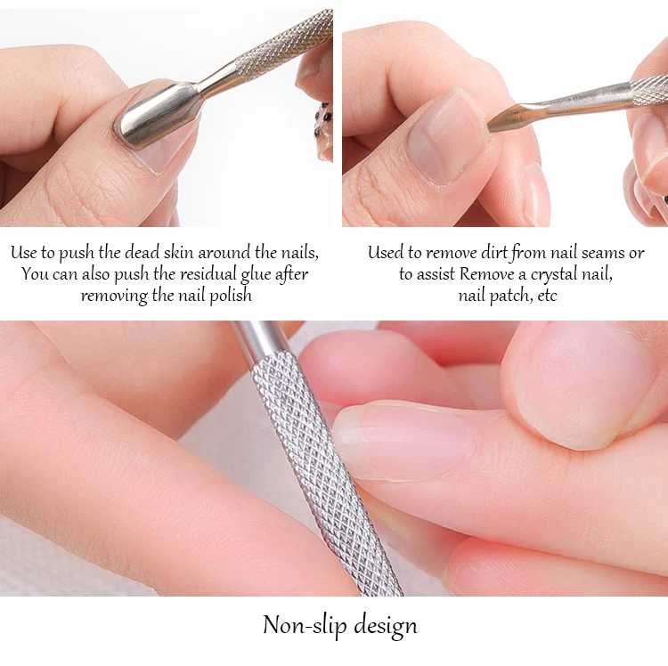 

2Pcs/Set Stainless Steel Cuticle Remover Double Sided Finger Dead Skin Push Nail Cuticle Pusher Manicure Nail Care Tool BT51