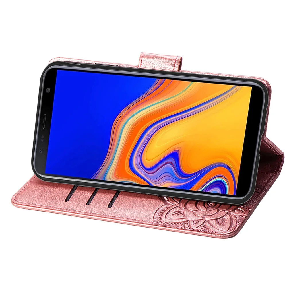 For Samsung Galaxy J2 Core J4 2018 Plus Cases Cover Leather Flip Shockproof for J6 wallet flowers |