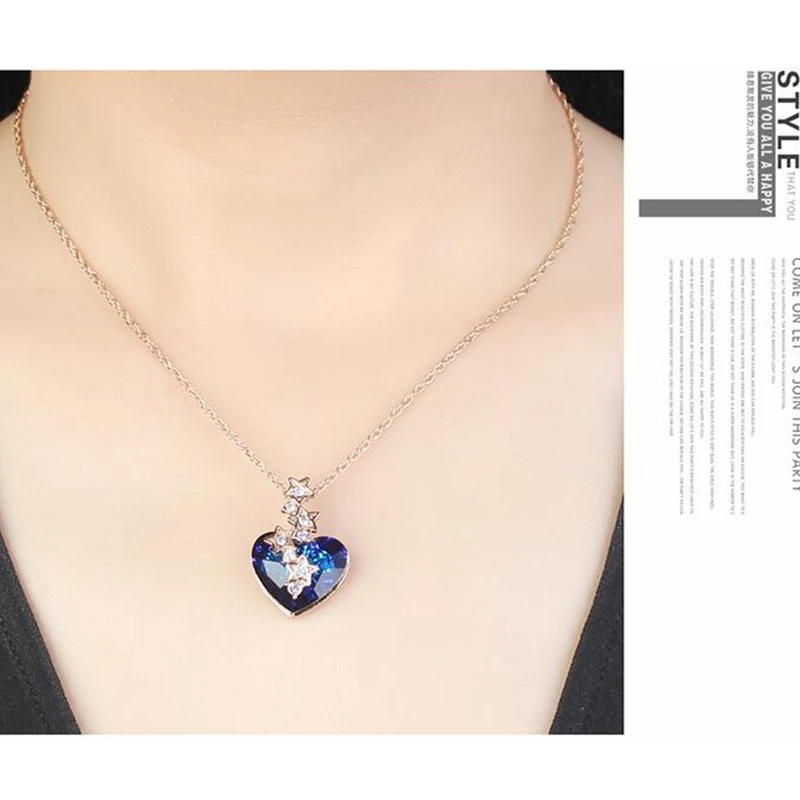 Классическое украшенное кристаллами из Swarovski элементов ожерелье с подвеской-сердечком со звездой дождя женские свадебные украшения