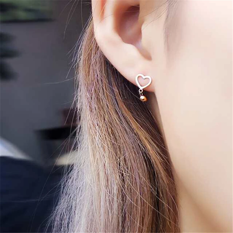 

Aazuo 100% 18K Rose Gold None Stone Original Mini Heart Drop Earring for Woman Charm Jewelry Fashion Love Gift tiny thin Au750
