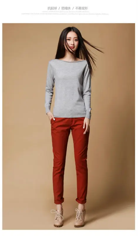 2019 Womens Spring Autumn Slim Cashmere Wool Sweater Knitted Long Sleeve Pullover Sweaters Female Slash Neck Fashion | Женская одежда