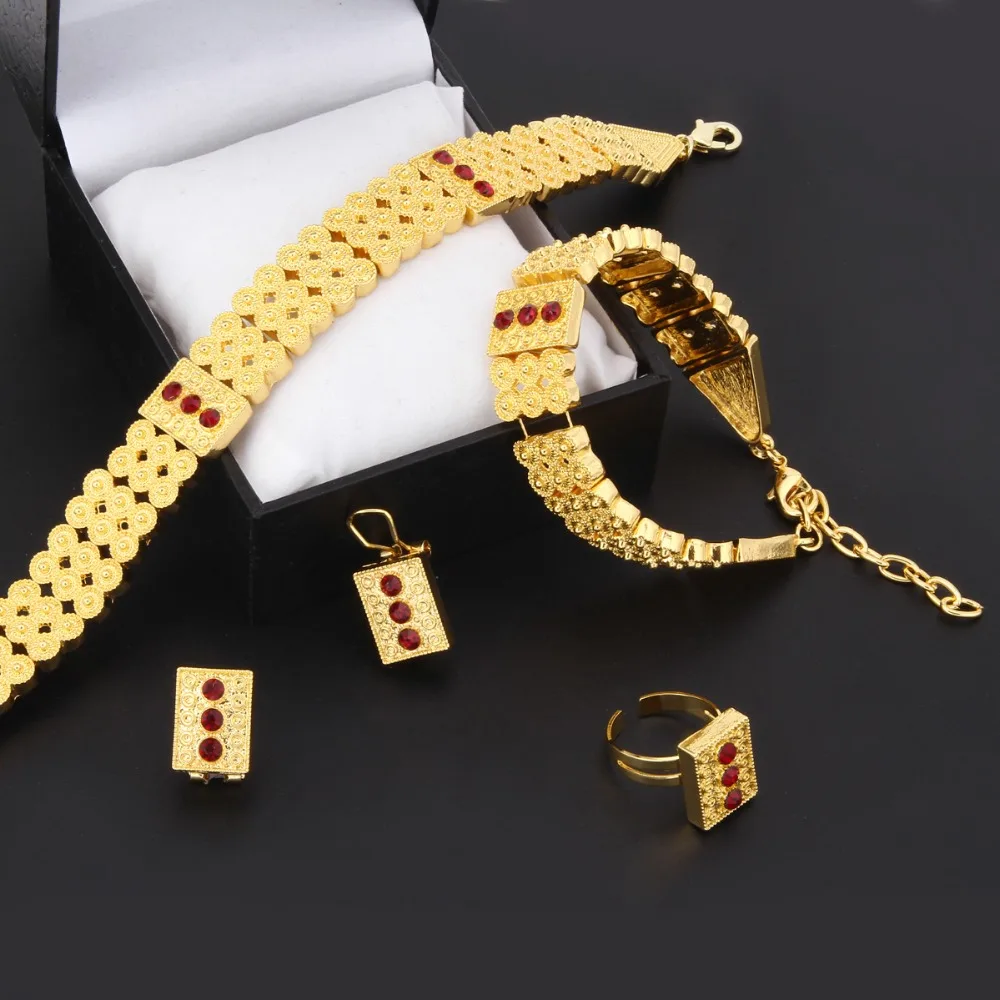 

Bangrui New Arrival Ethiopian Style Set Jewelry Chokers Necklace Bracelet Earring Ring Sets Eritrea Habesha Africa Women