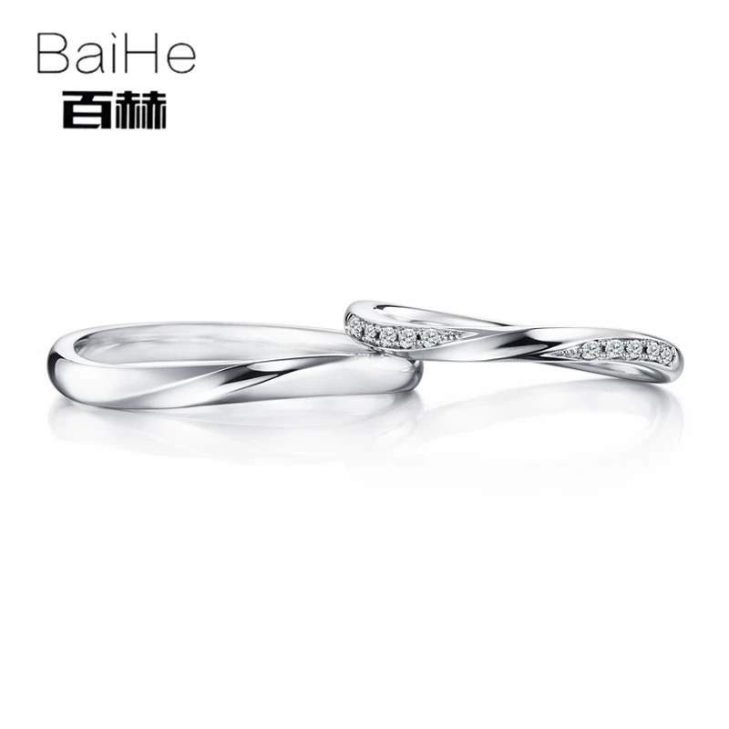 BAIHE однотонное 18K Белое Золото 0.04ct сертифицировано H/SI круглые 100% натуральные
