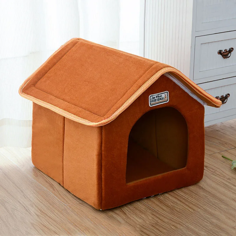 Brown Petshy домик для кошек складная кровать с ковриком мягкий Зимний котенок щенок спальный диван Подушка Питомник Маленький Средний собаки гнездо - Цвет: Brown