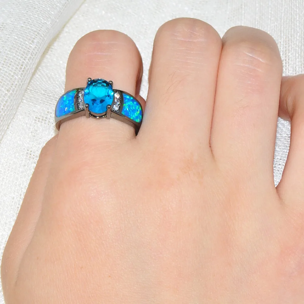 Кольцо обручальное из черного золота с голубым опалом и цирконом|engagement ring|fashion