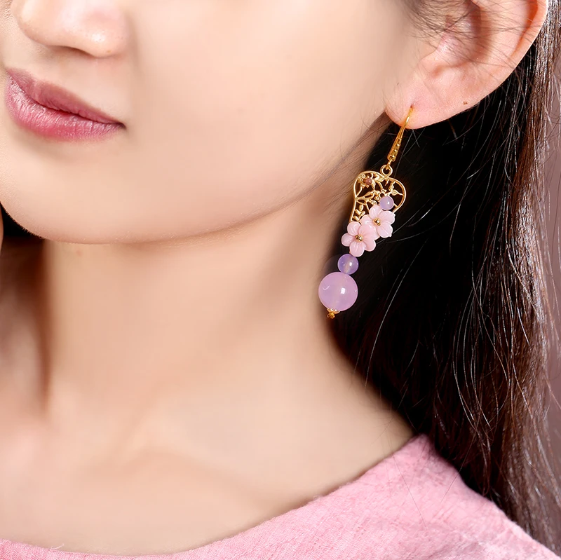 earrings ancientry hanfu eardrop temperament of South Korea's super retro ear clip cheongsam female purple | Украшения и