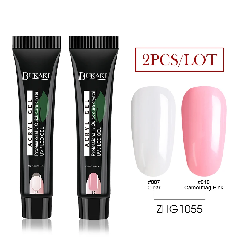 2PCS ZHG1055 BUKAKI Кристальный поли гель прозрачный розовый быстрое строительство УФ гель для ногтей Салон Советы Кисть расширитель замочить от ногтей клей для наращивания - Цвет: 2PCS ZHG1055