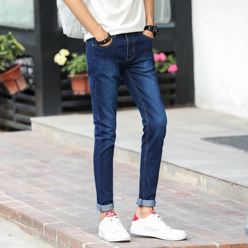 Классические облегающие джинсы для мужчин 3 цвета черные белые синие новинка 2019