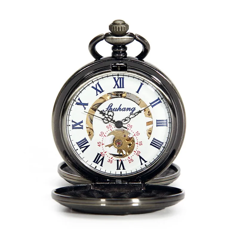 Винтажные Механические карманные часы с бронзовым римским номером чехол двойным