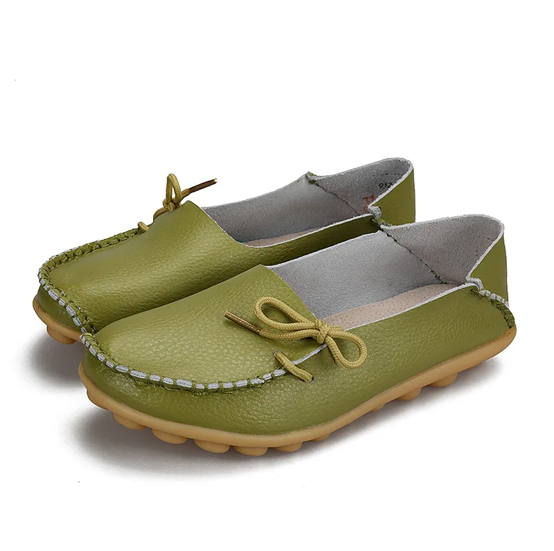 Grass green Женская обувь на плоской подошве; коллекция года; Летняя женская обувь; обувь из натуральной кожи; Балетки без застежки; Мокасины с бантом; балетки на плоской подошве; женская обувь; большие размеры - Цвет: Grass green