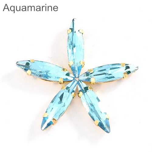 Aquamarine 4x15 мм, 50 шт., цветные стразы в виде лошадиного глаза с золотыми когтями для шитья, стеклянные камни для свадебного платья F0065 - Цвет: Aquamarine