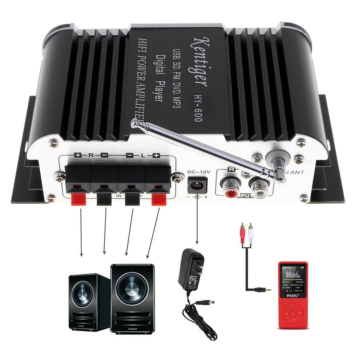 Автомобильный аудио усилитель мощности 2 канала Hi Fi FM радио USB MP3 стерео цифровой