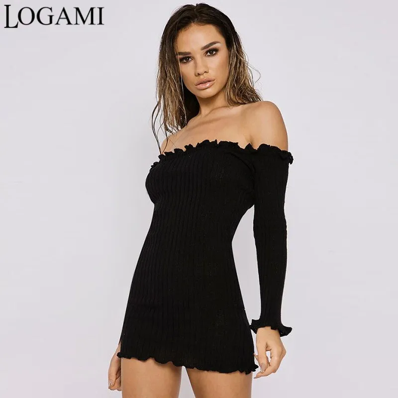 Женское облегающее платье с открытыми плечами элегантное мини-платье длинным