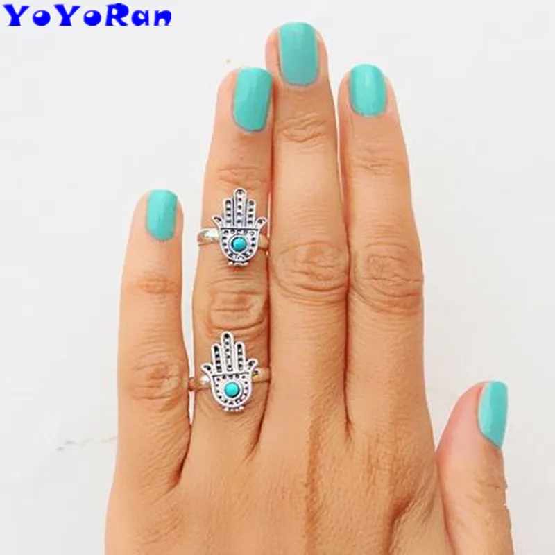 YOYORan 12 шт. винтажные gem стон рука Будды перстни для женщины старинное серебро