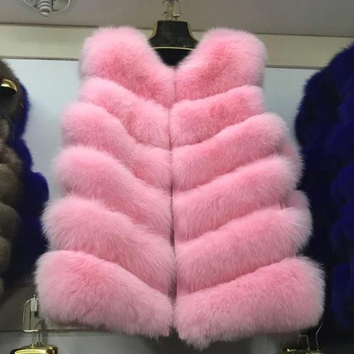 pink Горячая Распродажа, женский жилет из натурального Лисьего меха, осенне-зимний качественный теплый жилет из натурального Лисьего меха, женский жилет для натуральный мех лисы - Цвет: pink