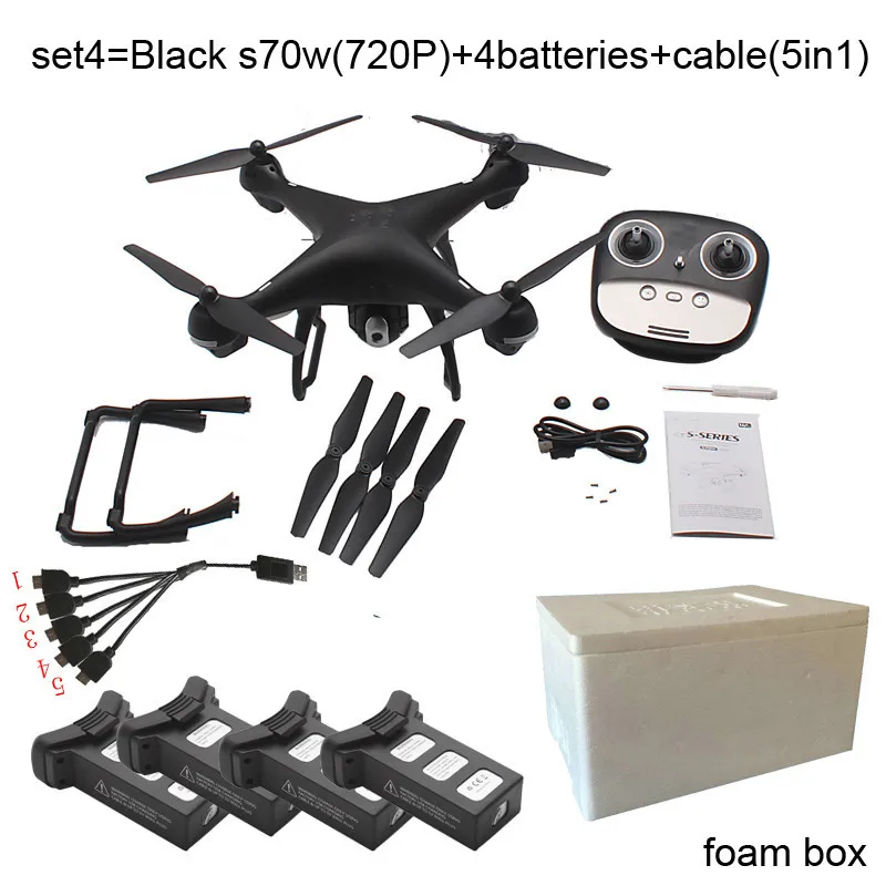 set4 S70W GPS fpv Радиоуправляемый Дрон с 1080 P or720 HD Регулируемый широкий угол Камера Wi-Fi в режиме реального времени fpv Follow Me возвращении домой Радиоуправляемый квадрокоптер - Цвет: set4