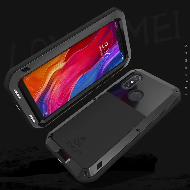 Luxury Full Body Protective Metal Armor Case For Xiaomi Mi 8 Mi8 +Gorilla Glass Rugged Heavy Duty Shockproof |