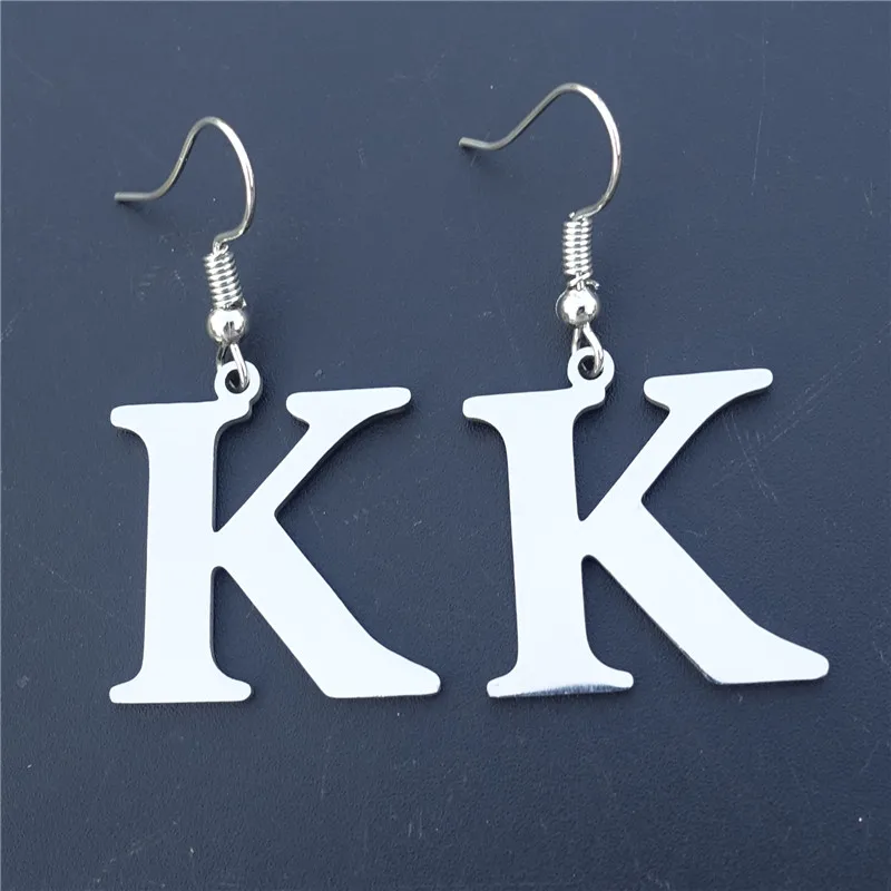 

Fashion Grey Silver Tone K Letter Jewelry Stainless Steel Alphabet 26 Letters from A to Z Drop Earrings For Women Girls