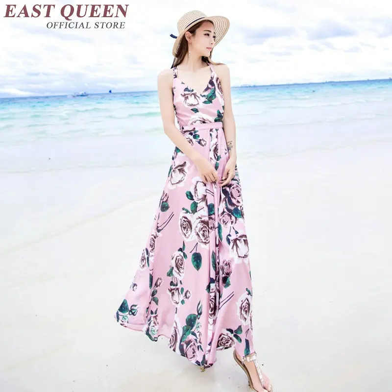 Пляжное платье макси с бретелькой через шею длинное летнее пляжное туника