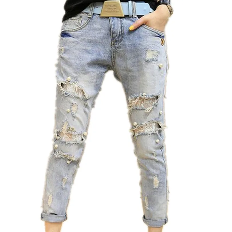 Женские облегающие джинсы-карандаш кружевные рваные джинсы с бисером шаровары |