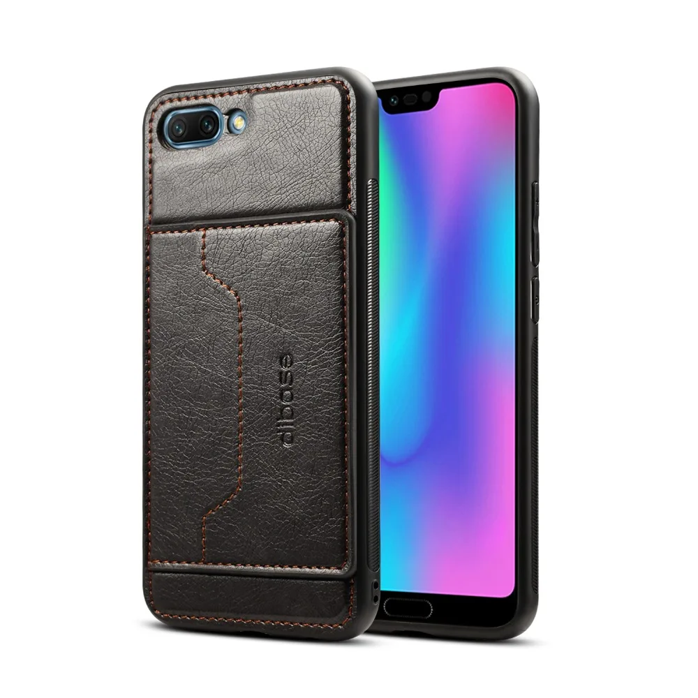 Dibase Brand for Huawei Honor 10 Case Crazy-horse leather PC hard Phone Cases Card Pocket Bracket Back Cover |