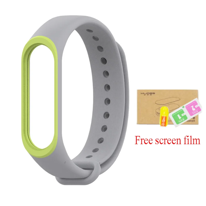 gray with green mi jobs двойной цветной ремешок для Xiaomi mi, 3 ремешка, цветные ремни, силиконовый цветной браслет для mi Band 3 - Цвет: gray with green