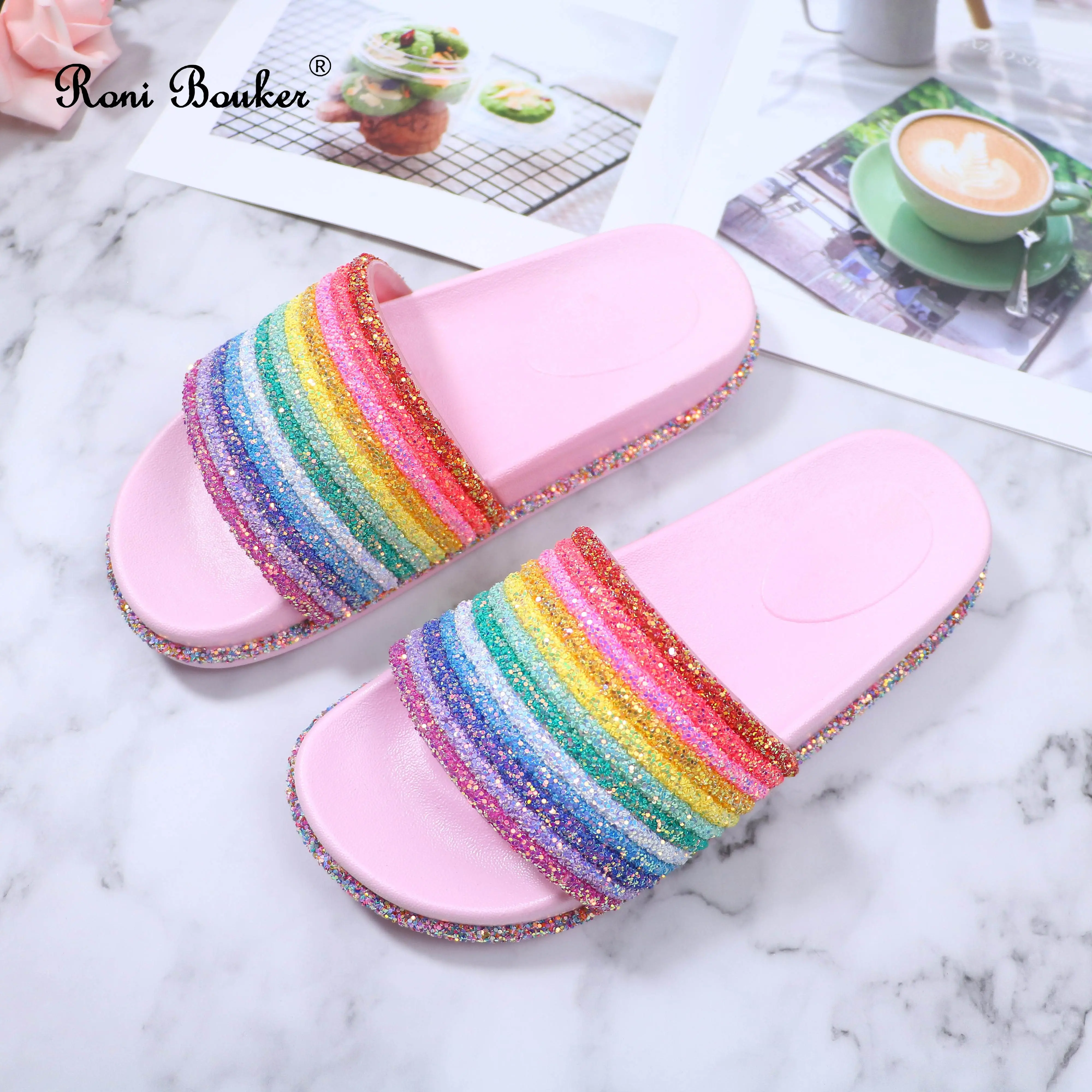 Roni Bouker Fashion New Women's Summer Outdoor Slides Shoe Women Glitter Slippers Shoes Woman Slipper Flip Flops Size 41 | Обувь
