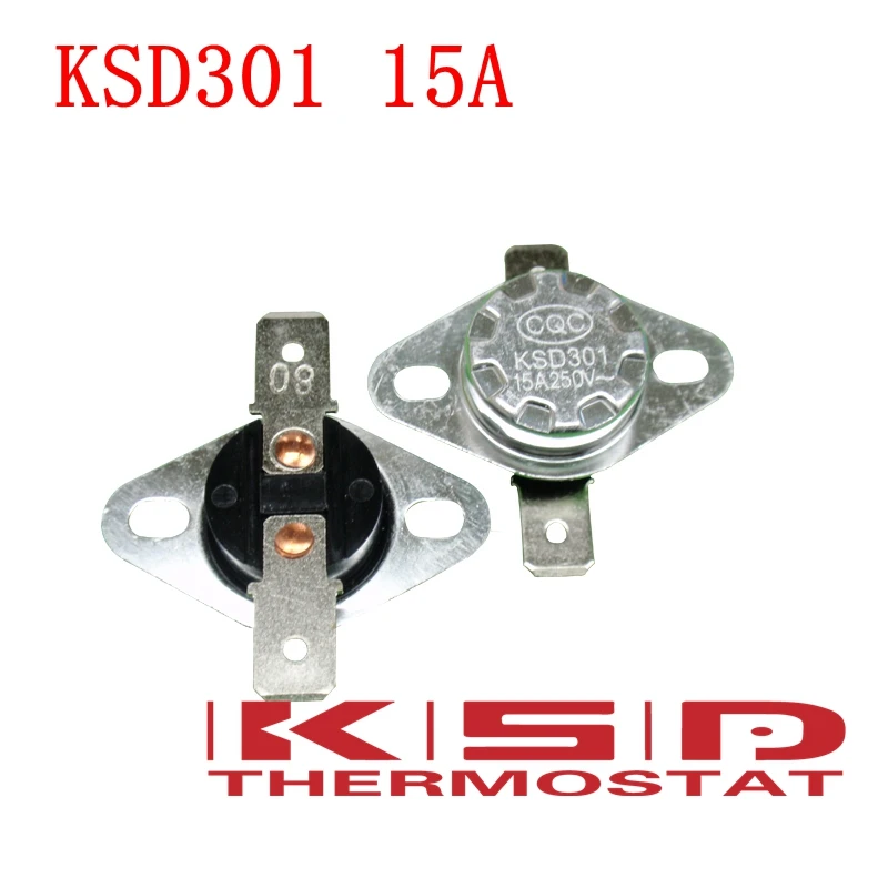 

Переключатель температуры KSD301 105C, 105 градусов Цельсия, 15A250V NC, нормально закрытый, переключатель температуры, термостат, датчик контроля температуры, 5 шт.