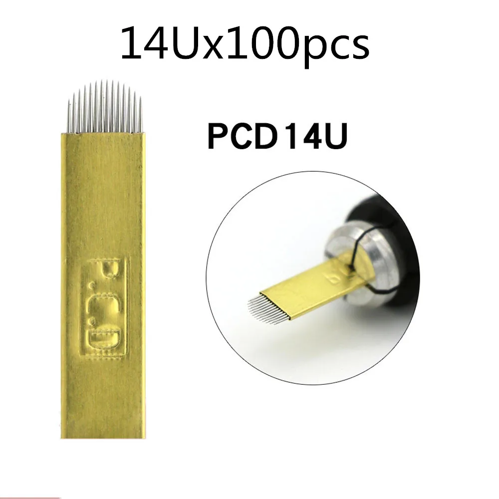 

Иглы для микроблейдинга PCD, 14 шт., U-образные лезвия для перманентного макияжа, ручные изогнутые лезвия для татуажа бровей, татуажа, 100 шт.