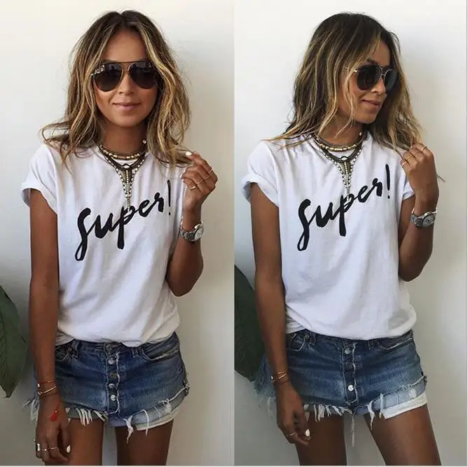 

2018 Summer New Hot White Casual Women Short Sleeve T Shirt Harajuku Supes Letter Printed T-shirt Woman Camisetas Mujer S-XL