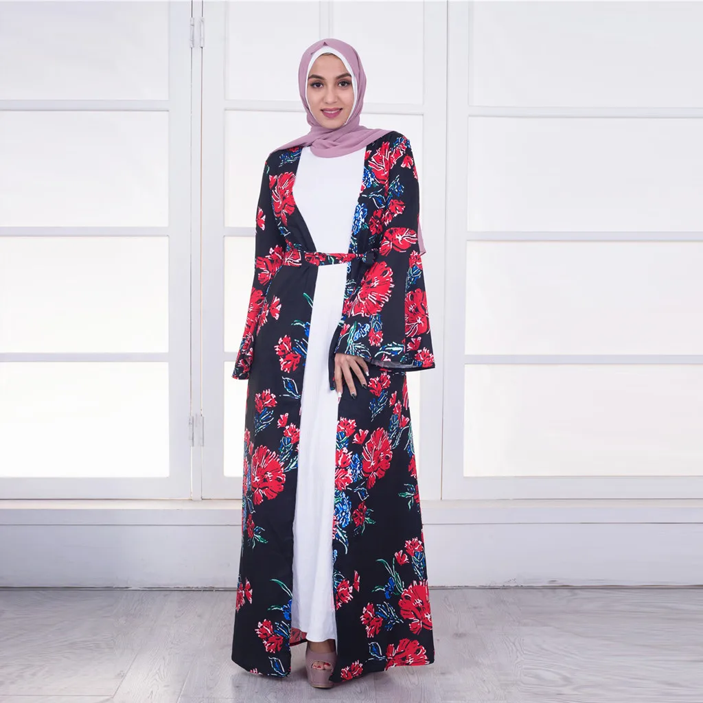 Мусульманское платье абайя 2020 женское длинное туника с цветочным принтом халат