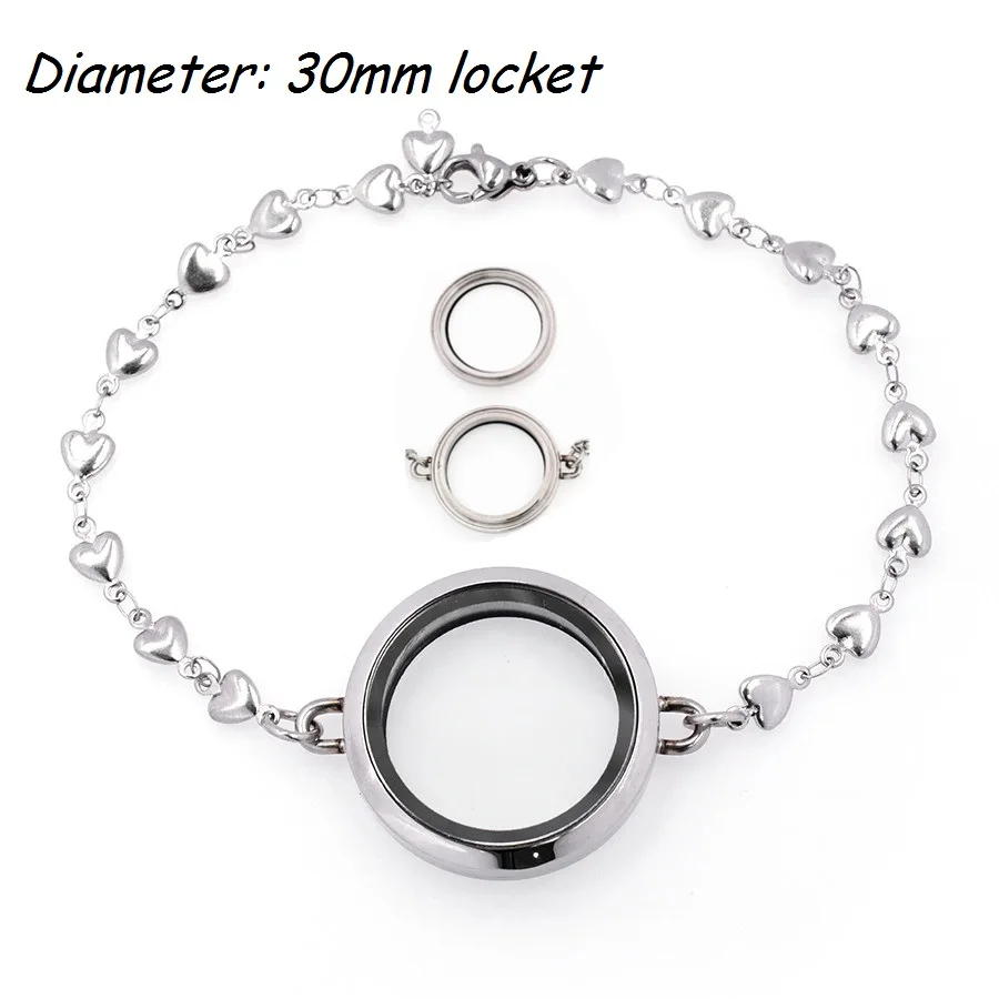 30mm heart chain 1 шт. медальон с эффектом памяти браслет Простой Круглый 25 мм/30 мм Твист винт медальон 316L нержавеющая сталь для плавающих шармов - Окраска металла: 30mm heart chain