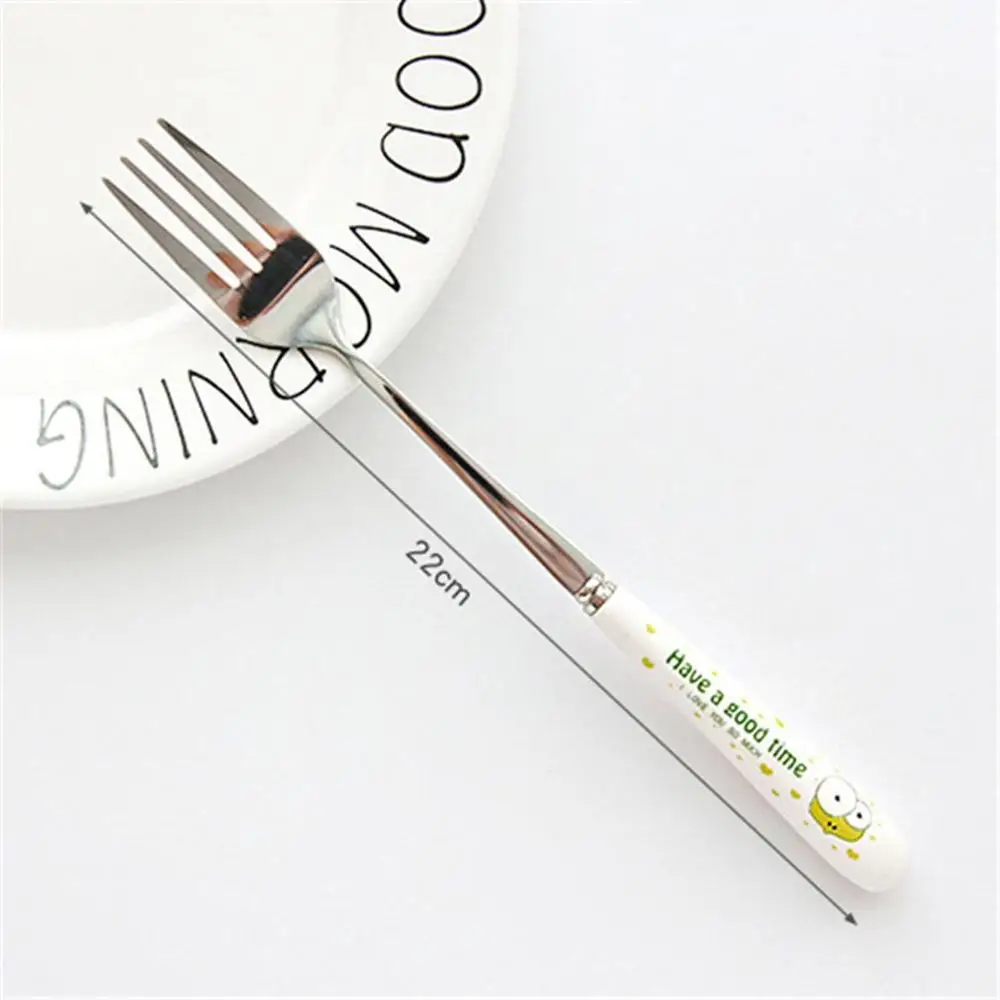 22cm Stainless Steel Spoon Fork Cartoon Animal Printing Fruit Fork Party Cake Salad Vegetable Forks Children Dinnerware Cutlery - Цвет: 22cm