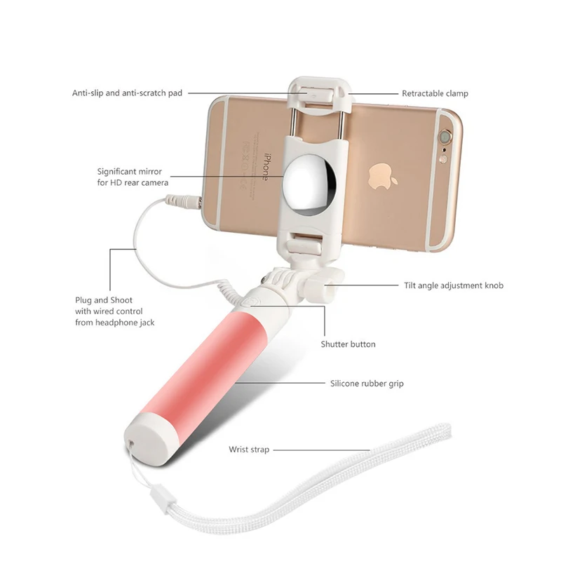 Проводная селфи палка AINGSLIM монопод для с зеркальным штативом iPhone 6 Samsung huawei xiaomi