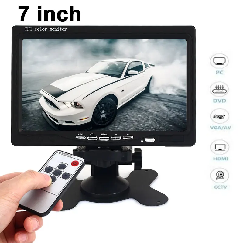 7 &quotHD 1024*600 TFT ЖК дисплей HDMI VGA вход DVD VCR автомобильный монитор заднего вида для CCTV