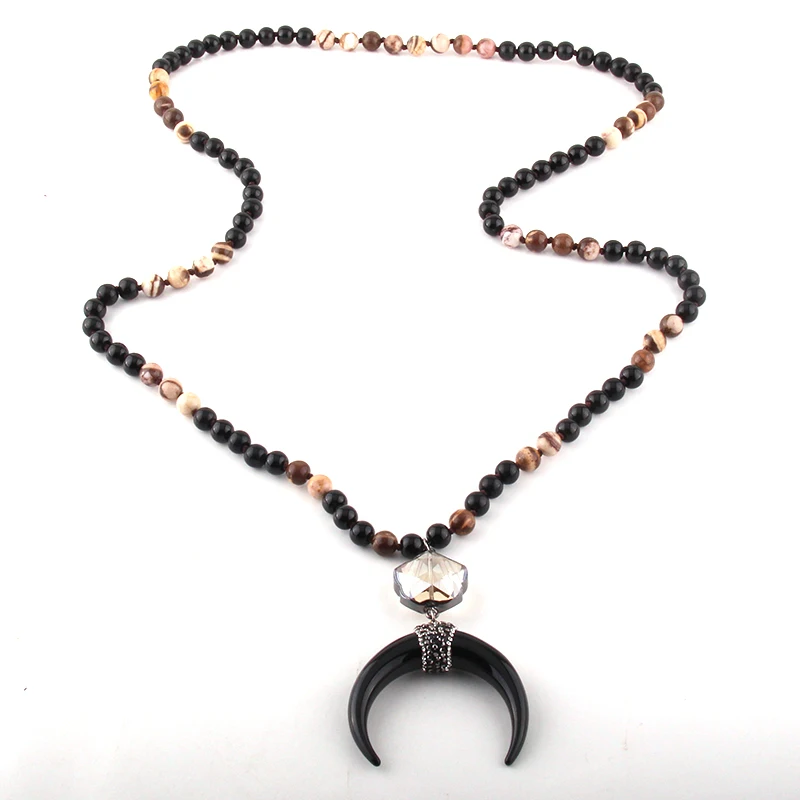 MOODPC модные 108 бусин Mala черный камень завязанный цветок сливы кристалл ссылка